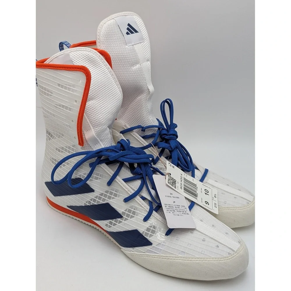Adidas Boxing Shoes Mens 9 White Blue Box Hog 4 JP9847 Mid‎ Cut Boots Trainers